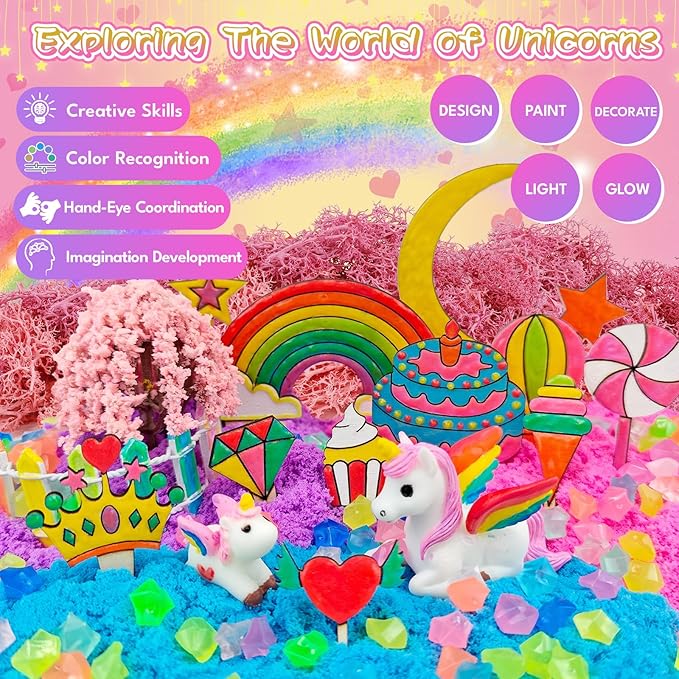 Unicorn Terrarium Kit for Kids - Arts & Crafts Activities Kit with Glow in The Dark Painting - DIY Unicorn Toys Birthday Gifts for Girls Age 5, 6, 7, 8, 9, 10, 11 & 12 Year Old