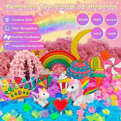 Unicorn Terrarium Kit for Kids - Arts & Crafts Activities Kit with Glow in The Dark Painting - DIY Unicorn Toys Birthday Gifts for Girls Age 5, 6, 7, 8, 9, 10, 11 & 12 Year Old