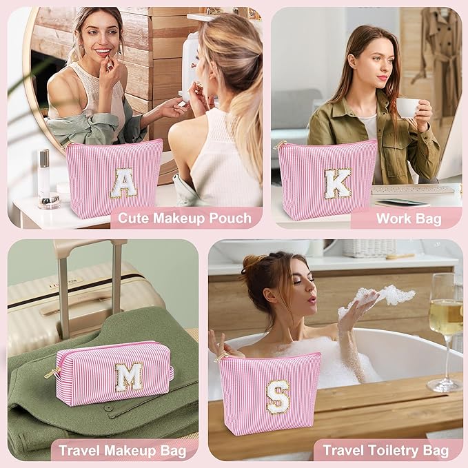 YOOLIFE Birthday Gifts for Kids Teen Girls Women | Initial Makeup Bag | Cosmetic Bag Travel Bags | 11 12 13 14 15 16 Years Old Girl Gift Teacher Graduation Gift Teen Girl Gifts Trendy Stuff Pink A