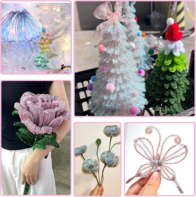 TOAOB 100pcs Gradient Glitter Pipe Cleaners 10 Colors Chenille Stems for Crafts 12 Inch Fuzzy Sticks Craft Supplies for DIY Art Craft Projects Home Decorations