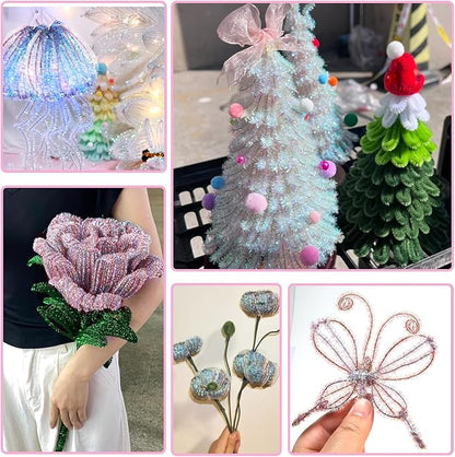 TOAOB 100pcs Gradient Glitter Pipe Cleaners 10 Colors Chenille Stems for Crafts 12 Inch Fuzzy Sticks Craft Supplies for DIY Art Craft Projects Home Decorations