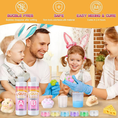 Puduo Taba Squishy Kit 22OZ - Upgraded Version 2.0 Non-Sticky, More Vibrant in Color, and Odor-Free Taba Squishy - with Guided，FuFu Squishy Kit with Mold, Flocking Powder - Fun and Easy