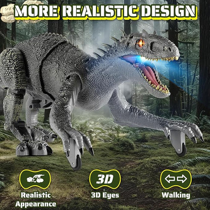 Remote Control Dinosaur, Realistic Dinosaur Toys for Kids 3-5, 2.4GHZ, Walking,Rechargeable, 3D Eyes, 3 Sound Effects, Demo Function, Jurassic Toys for Christmas, Kids 3+，Gray, Large Size