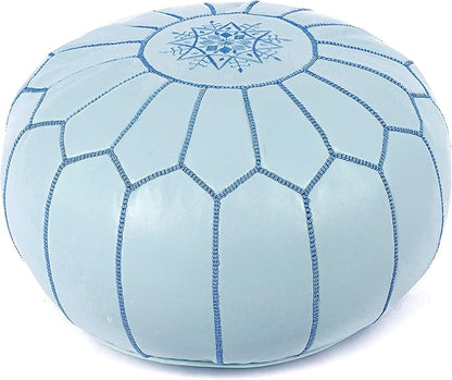 Marrakesh Gallery Genuine Leather Round Pouf Unstuffed - Moroccan Ottoman Footstool, Footrest Cover - Boho Decor - Bohemian Living Room, Bedroom, Kids Room, Gift & Wedding
