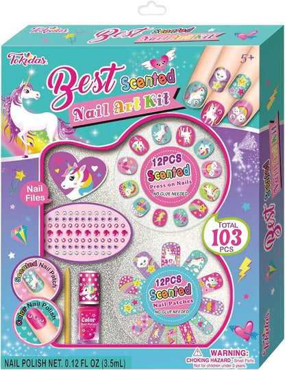 Kids Makeup Set Best Scented Nail Art Kit Ring Nail File Wooden Stick Kids Toys for Birthday Gifts Ages 5+