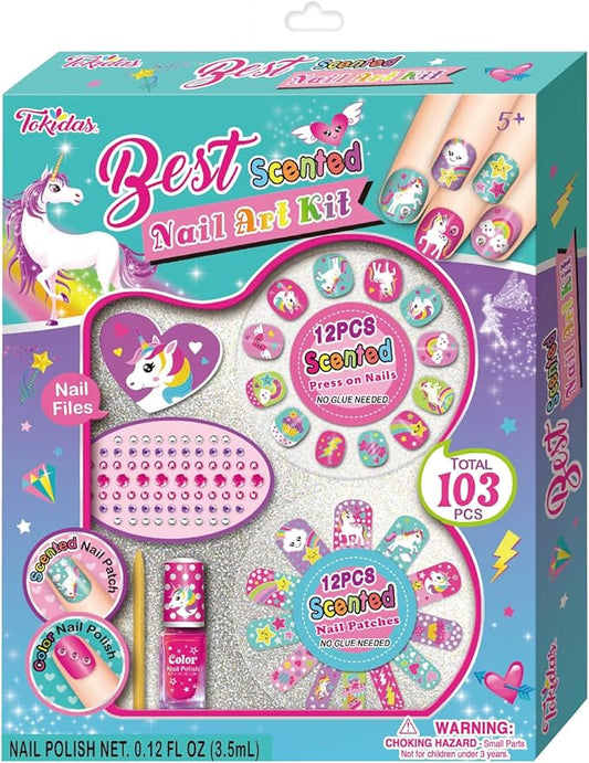Kids Makeup Set Best Scented Nail Art Kit Ring Nail File Wooden Stick Kids Toys for Birthday Gifts Ages 5+
