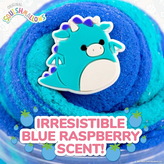 Original Squishmallows Tatiana The Dragon Premium Cloud Slime, Blue Raspberry-Scented, 8 oz. Storage Container with Figurine Topper, Rubber Charm, Goodie Bags, Kids Party Favors, Sensory Toys