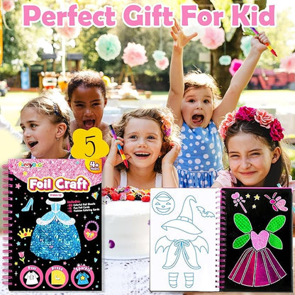 Foil Art Craft Activity for Kids: Fun DIY Toy Sticker Kit, No Mess Creative Travel Supply Set, Idea Birthday Easter Basket Stuffers Valentines Gift for Girl Boy Toddler 4 5 6 7 8 9 Year Old (Dress Up)