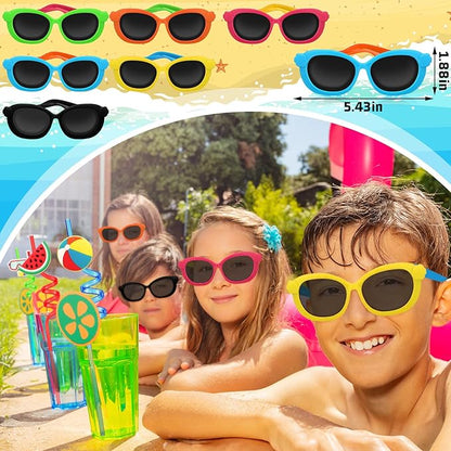 96 Pcs Pool Party Favors Inflatable Beach Balls Mini Bubbles Wand Whistle Kids Sunglasses Bulk Drinking Straws Water Gun Bracelets Goodie Bag Stuffers Summer Birthday Party Supplies Decorations Gifts