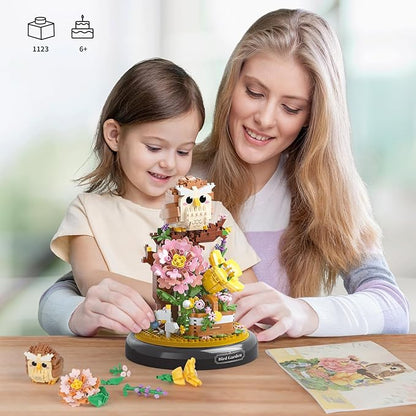 Owl Flower Bouquet Building Set for Adults, Animals Flowers Plants Decor with Dust Cover, Birthday Gift Building Toy for Boys Girls, 1123 PCS Mini Building Blocks, Not Compatible with Lego Set