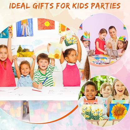 Glenmal Watercolor Paint Sets 3 x 4 Small Painting Canvas with Easel Paints Brush Set Kids Art Party Favors and Party Supplies Washable Watercolor Bulk for Kids Birthday Prizes (12 Sets)
