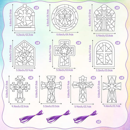 BeYumi Coloring Cross Craft Kit - 83Pcs Easter Color Your Own Cross Kit for Kids Sunday School Christian Religious DIY Craft Coloring Geometric Ornament Card Classroom Church Party Art Activities