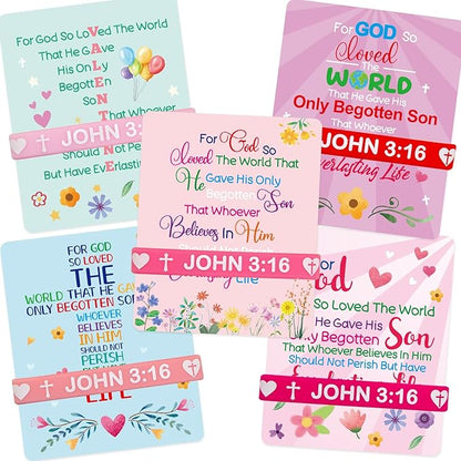 John 3:16 Cards with Bracelets Bible Valentine's Cards Silicone Bracelets for Classroom Party Favors Exchange 25 Packs