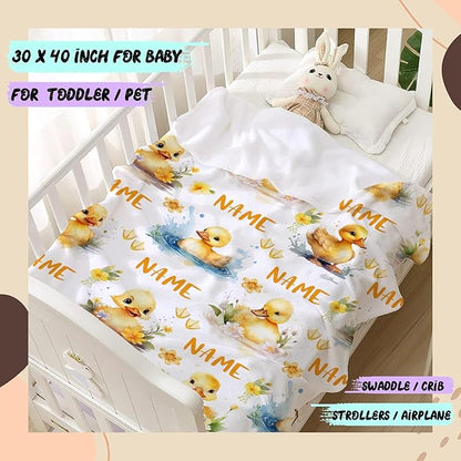 Aparajita Custom Name Flower and Ducks Adult Duck Blanket Kids Funny Blanket Suitable for Bedroom Bed Sofa Crib Couch Chair Outdoor All Season Items That Yellow Duck Lovers Will Love 60"x50"for Teens