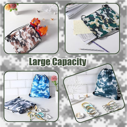 36 Pcs Tie Dye Camouflage Party Kit Camo Drawstring Bag Bulk Camouflage Military Rubber Keychain Silicone Camo Bracelet for Adult Kid Travel Paintball Camping Birthday Party Supplies (Classic Camo)
