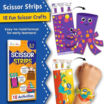 Funcils Toddler Scissors Skills for Kids with Air Clay - 2 Preschool Safety Scissors, Fine Motor Toys for Kids, Cutting & Learning Crafts Activities, Art Supplies Gifts for Boys & Girls Ages 3 4 5 6 7