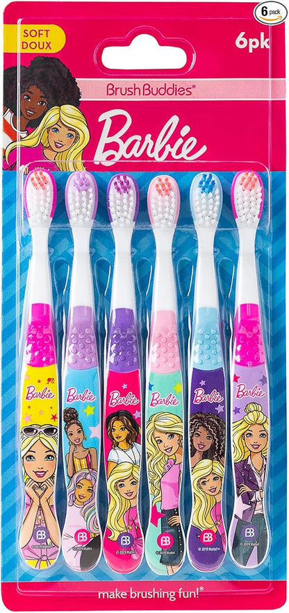 Brush Buddies 6 Pack Barbie Toothbrushes for Kids, Children's Toothbrushes, Soft Bristle Toothbrushes for Kids