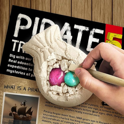 Gamerside Pirate Treasure Dig Kit Break Into 5 Bricks Treasure Hunt Pirate Kid Toys Gememstone Dig Kit Pirate Toys for Kids Birthday Gift Party Supplies Archeology Educational STEM Kit