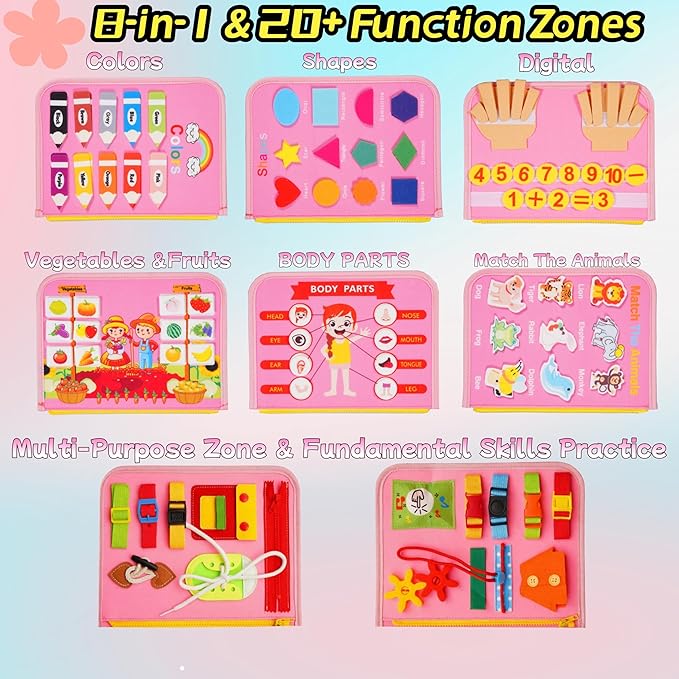 Toddler Busy Board-Montessori Toys for Boy Girl Birthday Gift, Sensory Learning Toys for Toddlers Busy Book, Airplane Car Travel Activities Toy,Learn Fine Motor Skills