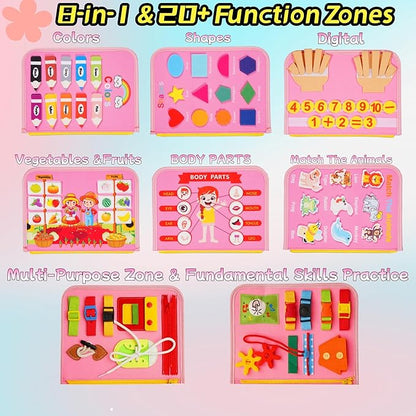 Toddler Busy Board-Montessori Toys for Boy Girl Birthday Gift, Sensory Learning Toys for Toddlers Busy Book, Airplane Car Travel Activities Toy,Learn Fine Motor Skills