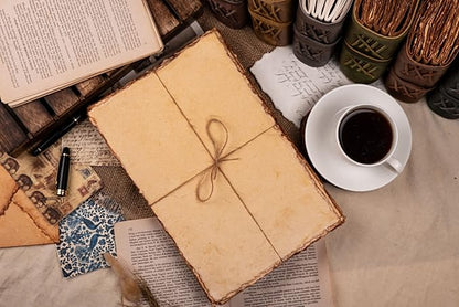 LEATHER VILLAGE Watercolor Paper - 7.5 X 11 inches, 50 Sheets - Mixed Media Watercolor Paper - 150 GSM Thick Deckle Edge Virgin Cotton Handmade Paper - Vintage Toned