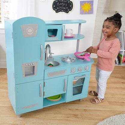 KidKraft Vintage Wooden Play Kitchen with Pretend Ice Maker and Play Phone, Blue