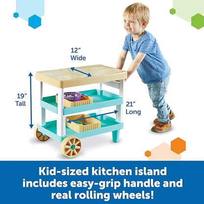 Learning Resources New Sprouts Prep ‘n’ Store Kitchen Island, 11 Pieces, Ages 2+, Play Food for Kids’ Kitchens, Grocery Store Pretend Play, Play Food for Toddlers