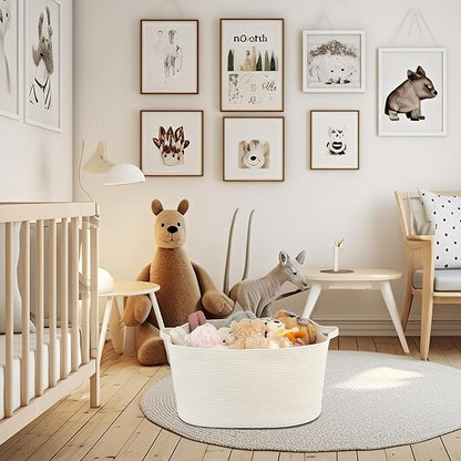 XUANGUO Large Rectangle Blankets Basket Living Room 22"x17"x12" Woven Cotton Rope Storage Baskets for Nursery Toy Baskets for Kids and Dogs Wicker Laundry Basket Bin for Clothes Towels white