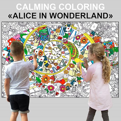 ALEX Art Giant Coloring Poster Alice in Wonderland - Extra Large Coloring Sheet - Super Huge Coloring Posters for Kids and Adults - Table Floor Big Coloring Page - Wall Size Jumbo Coloring Sheets