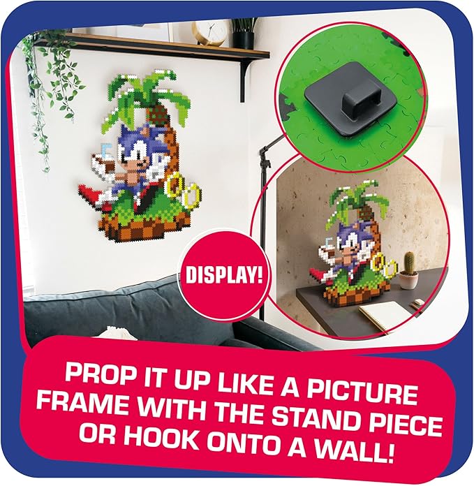 Jixelz Remix Sonic The Hedgehog Craft Kit - Chillin' Sonic - No Heat or Glue Required - STEM Building Toys - Pixel Art for Desk, Bedroom, or College Dorm Room - 1200+ Pieces - Ages 8 Years and Up