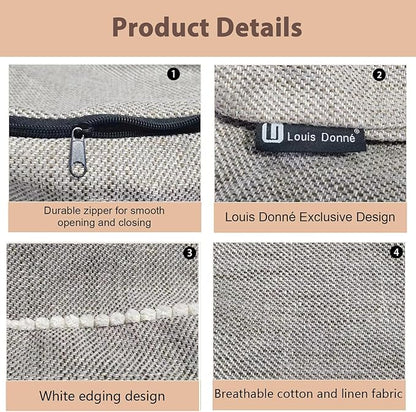 Louis Donné Unstuffed Pouf Ottoman Cover Footstool Square Poofy Ottomans for Storage Foot Rest Floor Cushion Cotton Fabric Decorative for Replacement with Pom Trim Lace 45x45(Only Cover)