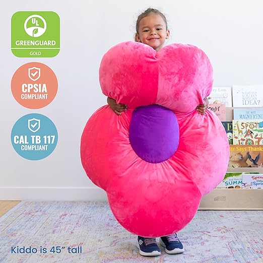 ECR4Kids SoftZone Flower Floor Pillow, Seating Cushion, Bright Pink