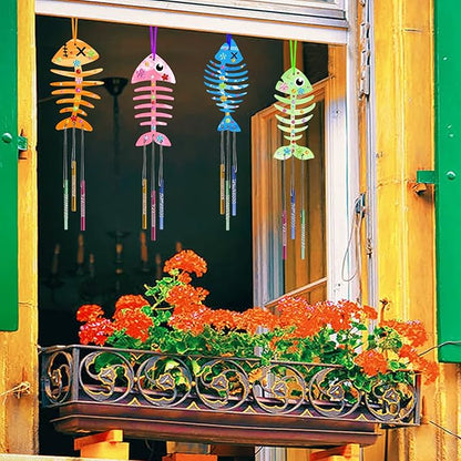 Fennoral 12 Pack Wind Chime Kit Spring Craft for Kids Wooden Arts and Crafts for Girls Boys Make Your Own Fish Wind Chime Ornaments DIY Coloring Fish Craft for Spring Easter Birthday Party Supplies