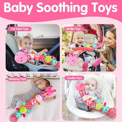Baby Tummy Time Toy 0-6 Month Musical Stuffed Animal Plush Caterpillar Toy for Infant 6-12 Month Teething Sensory Toy with Crinkle Rattle for Babies 0-3-6 Month Newborn Toys for Boy Girl Birthday Gift