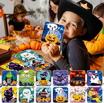 12 Pack Halloween Wooden Puzzles for Toddlers Halloween Puzzles Coloring Craft Kits for Kids Boys Girls Montessori Toys Halloween Party Favors Treat Bag Gifts Educational Learning Jigsaw Puzzle