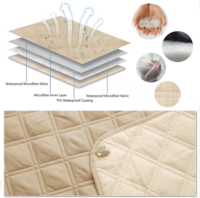 TOMORO Non-Slip Oversized Recliner Sofa Cover - 100% Waterproof Recliner Chair Slipcover Furniture Protector, Washable Couch Cover with Elastic Straps for Dog and Kids, Beige, 30 Inch Middle