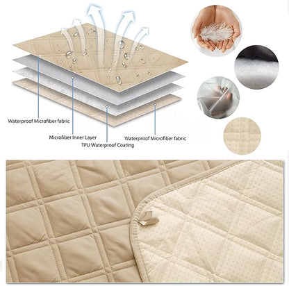 TOMORO Non-Slip Oversized Recliner Sofa Cover - 100% Waterproof Recliner Chair Slipcover Furniture Protector, Washable Couch Cover with Elastic Straps for Dog and Kids, Beige, 30 Inch Middle