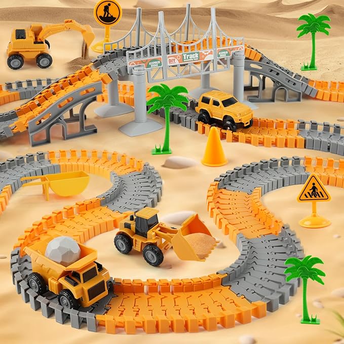 Race Tracks Toys for Kids Ages 3-5 - Best Birthday Gifts for 3 4 5 6 7 Year Old Boys, 220+ PCS Playset with 4 Construction Cars, Toddler Toy for Creative Play