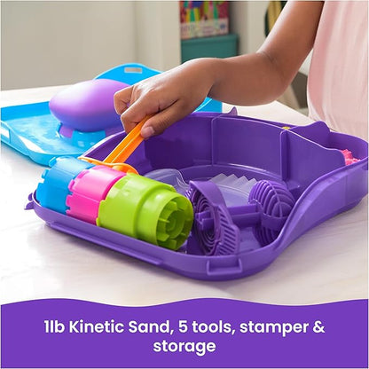 Kinetic Sand, SquishMotion with 1lb Pink, Yellow & Blue Play Sand, Stamper & 5 Tools, Storage Case, Sensory Toys for Kids Ages 5 and up