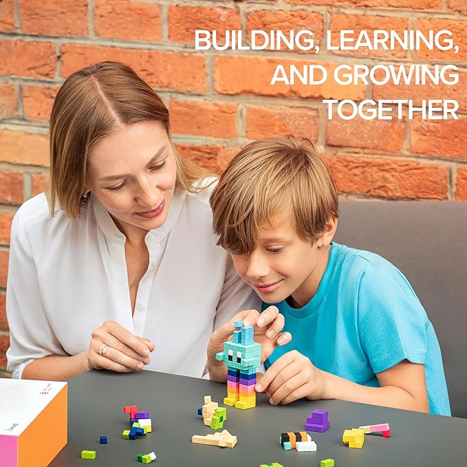 PIXIO Magnetic Cubes - Black & White Animals - Magnetic Cubes Building Toys in Pixel Art Style - Animal Figures - Arts and Crafts Kids Toys - Building Blocks - Learning Toys - 195 pcs