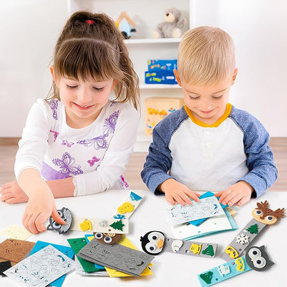 HubirdSall 24 Pack Winter Polar Animals Felt Bookmark Craft Kit, DIY Make Your Own Arctic Animal Bookmarks with Reindeer Walrus Polar Bear Penguins Art Bulk Party Gift Classroom Activities for Kids