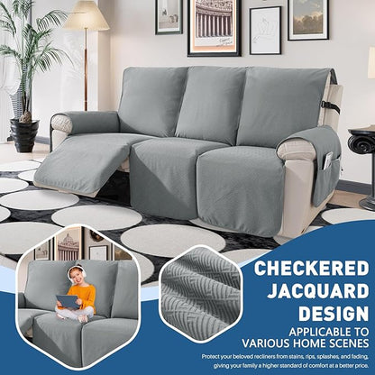 Easehomey Waterproof Recliner Sofa Cover Non-Slip couch cover recliner sofa 3 section with Elastic Band Two Pockets, Washable Couch Covers Furniture Protector for Kids,Dogs (Light Grey, Recliner Sofa)