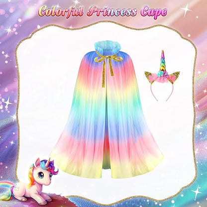 Princess Dress Up Clothes for Little Girls: Princess Costume for Girls Toddler, Unicorn Costume & Mermaid Costume, Girl Toys Age 3 4 5 6 Year Old Girl Birthday Gifts with Cape, Jewelry, etc