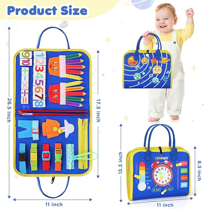 URMYWO Busy Board - Montessori Toys for 1 2 3 4 Year Old, Busy Book Toddler Activities with Fine Motor Skills, Autism Sensory Toys Gifts for Boys Girls, Travel Toys for Road Trip Plane Car