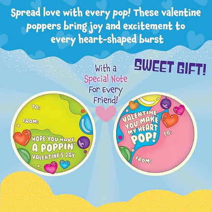 Peaceable Kingdom Valentines Cards for Kids Classroom, Set of 28 Valentines Day Gifts - Mini Popper Heart Pop It Fidgets