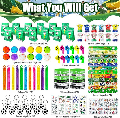158Pcs Soccer Party Favors for Kids, Soccer Goodie Bag Stuffers Includ Rotatable Finger Stress Toys Whistles Bubble Wands Keychain Sticker for Birthday School Classroom Gifts Reward Prize