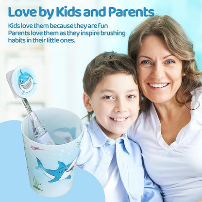 Lily's Home Kids Flashing Timer Toothbrush Kids with Soft Bristles, Rising Cup & Cover - Fun 2-Min Light-Up Brushing for Children - Toddler Toothbrush Soft Toothbrush Kit (Shark)