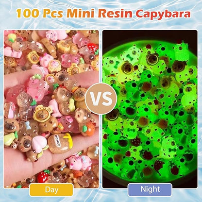 100 Pcs Random Mini Capybara with Glow in the Dark Feature, Individually Packaged Blind Bags – Cute Collectible Resin Toys for Kids, Fairy Gardens, Desk Decor, Party Favors, and Creative DIY Projects