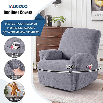 TAOCOCO Oversized Recliner Cover Stretch Recliner Chair Covers, Jacquard Reclining Chair Cover, Furniture Protector Sofa Slipcovers Couch Covers with Elastic Bottom for Kids, Pets (Light Grey)