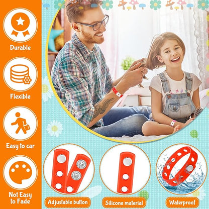 50 Pcs Silicone Bracelets Adjustable Rubber Bracelets Wristbands Cute Colorful Bracelets with Holes Charms Swimming Identify Birthday Party Gifts, 10 Colors, 8''